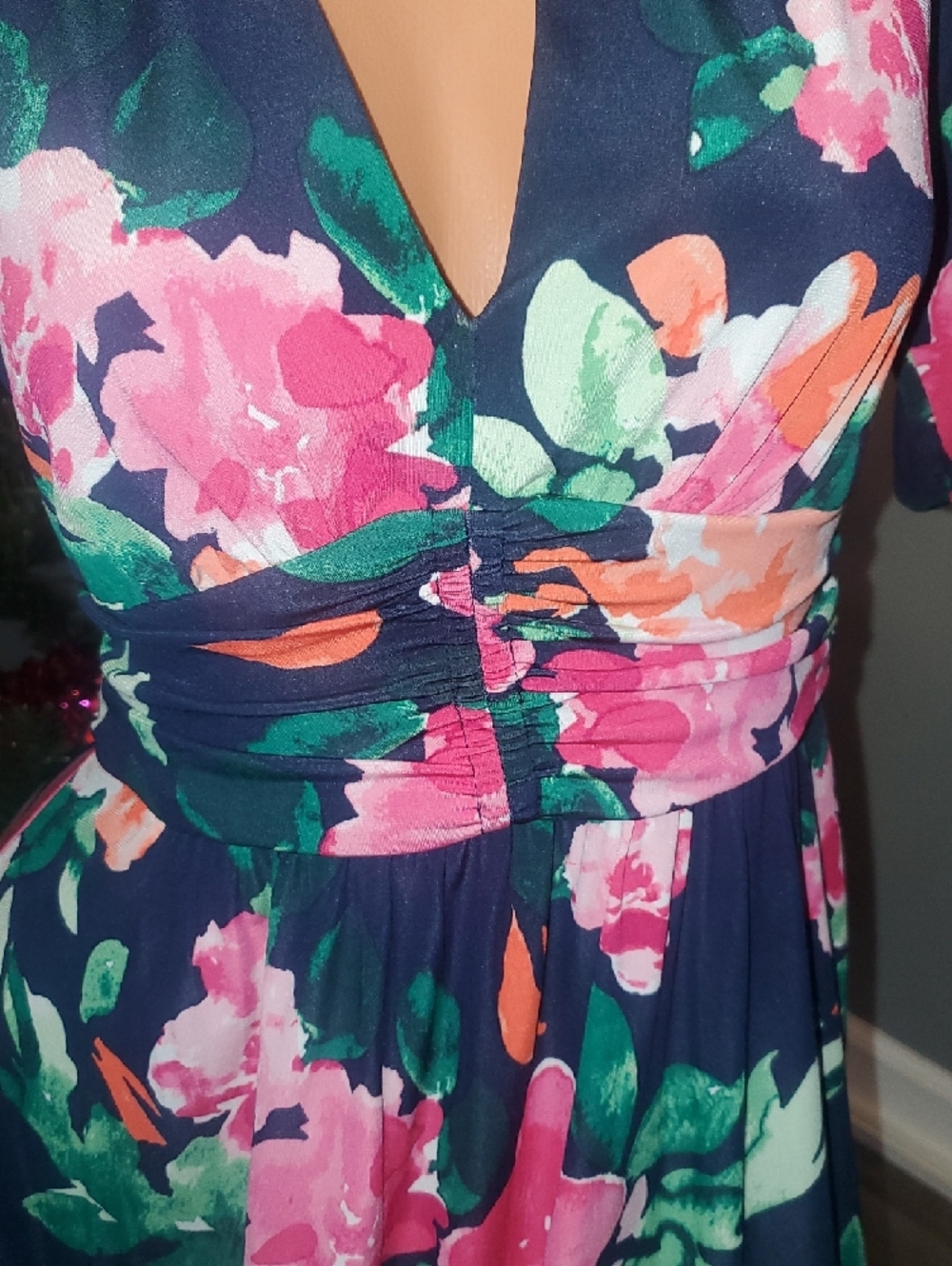 Vince Camuto Navy Floral Wrap Midi Dress - Picture 3 of 7